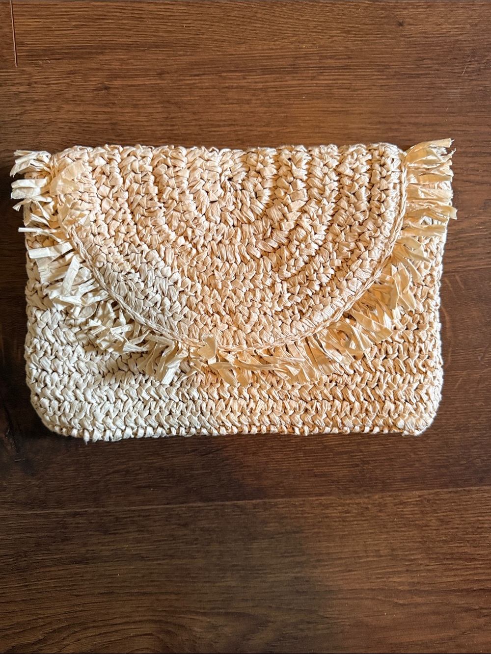 Woven Straw Fringe Clutch - Natural
